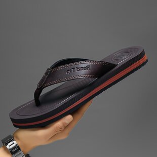 外贸原单2026皮面人字拖鞋 男日常休闲外穿平底防臭轻便防滑凉拖鞋