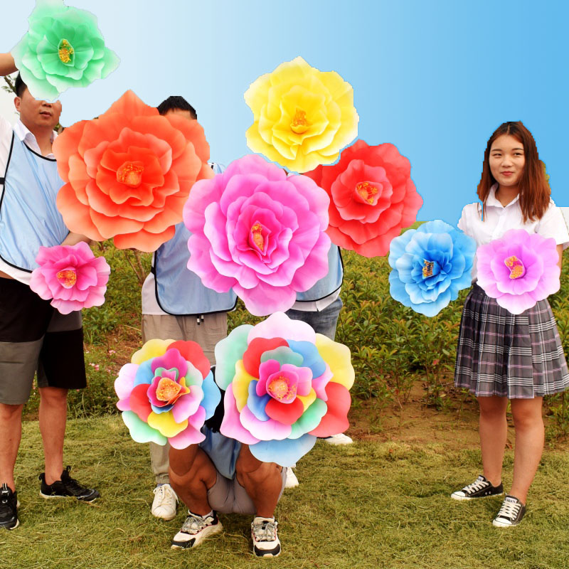 手花舞蹈演出道具七彩牡丹花幼儿园儿童跳舞运动会开幕式入场手持
