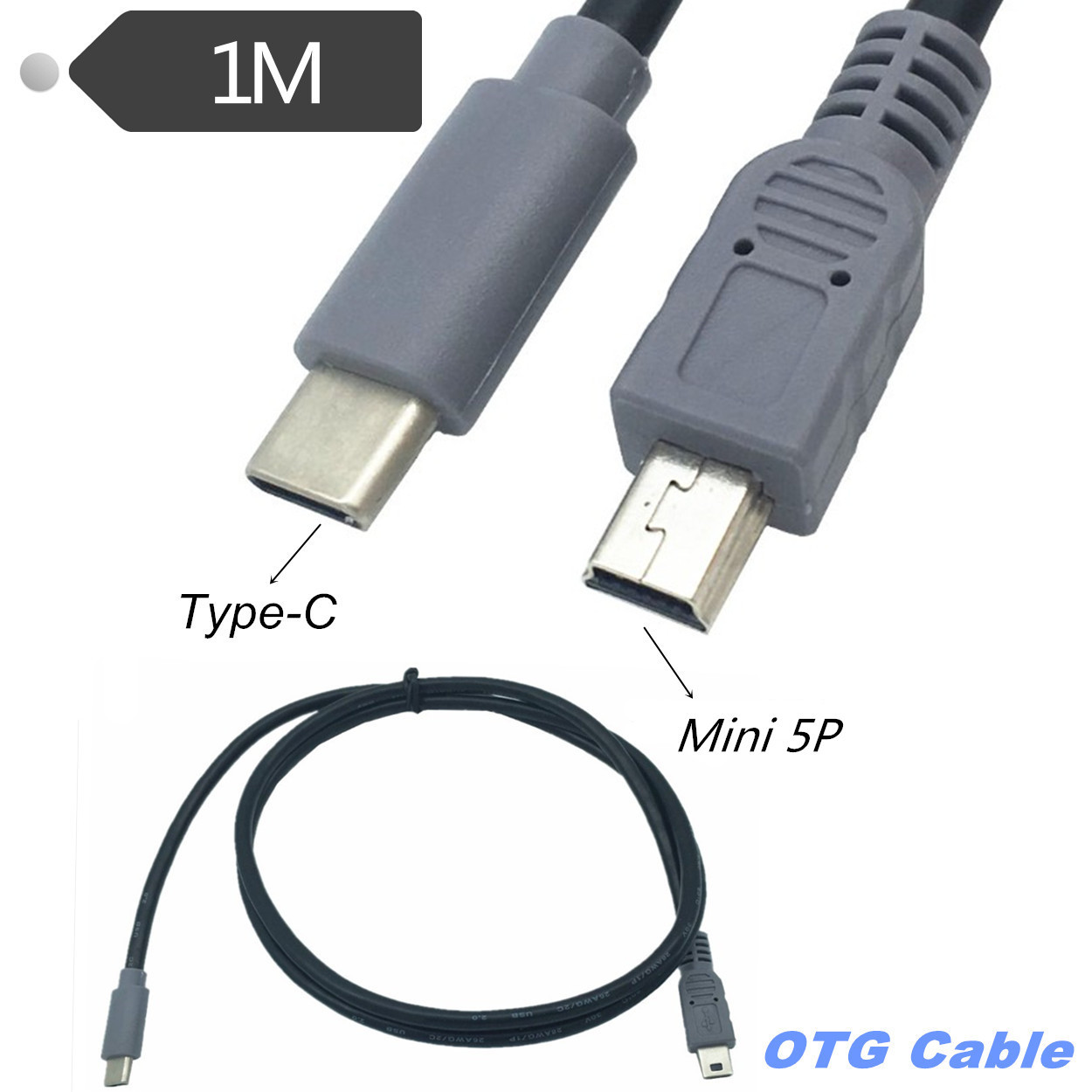 Type-C转Mini USB OTG公对公数据对拷充电转接25CM/1M手机读相机