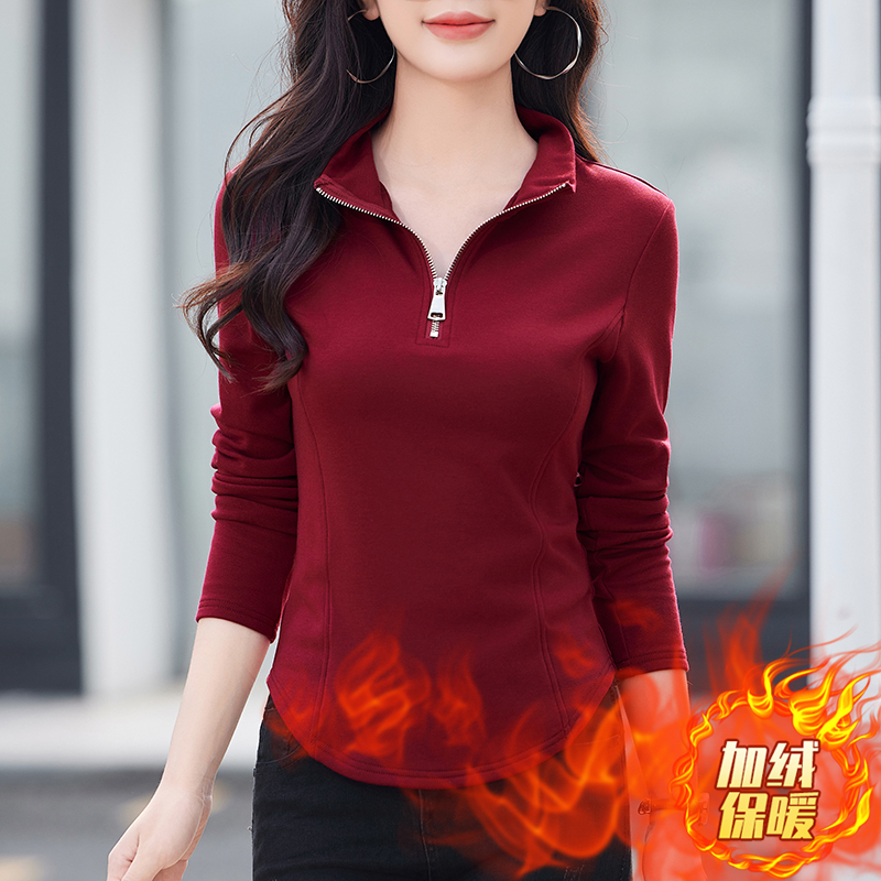 半拉链德绒内搭打底衫女长袖保暖