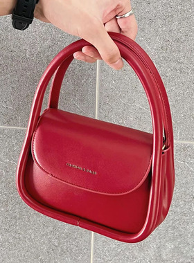 百搭ins斜挎包包女2025新款潮时尚小众软欧包手提婚宴包红色包包