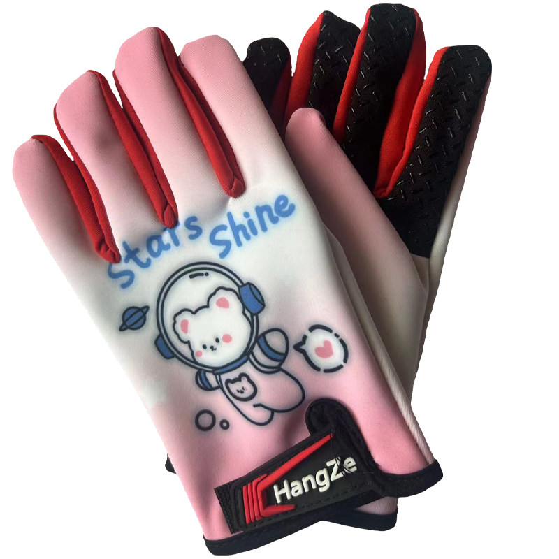 儿童手套秋冬宝宝骑车可爱薄绒保暖蜘蛛侠防滑五指6岁9岁弹力柔软