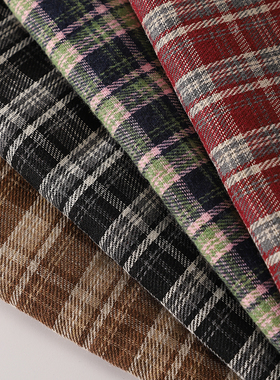 涤棉21S斜纹磨毛格子布料衬衫裤子裙子手工diy服装面料桌布复古风