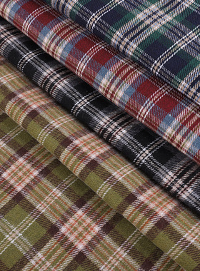 手工diy做衣服布料斜纹磨毛方格子面料大块服装布料绿色裤子衬衫