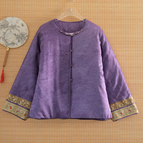 新中式棉服外套女上衣桑蚕丝提花