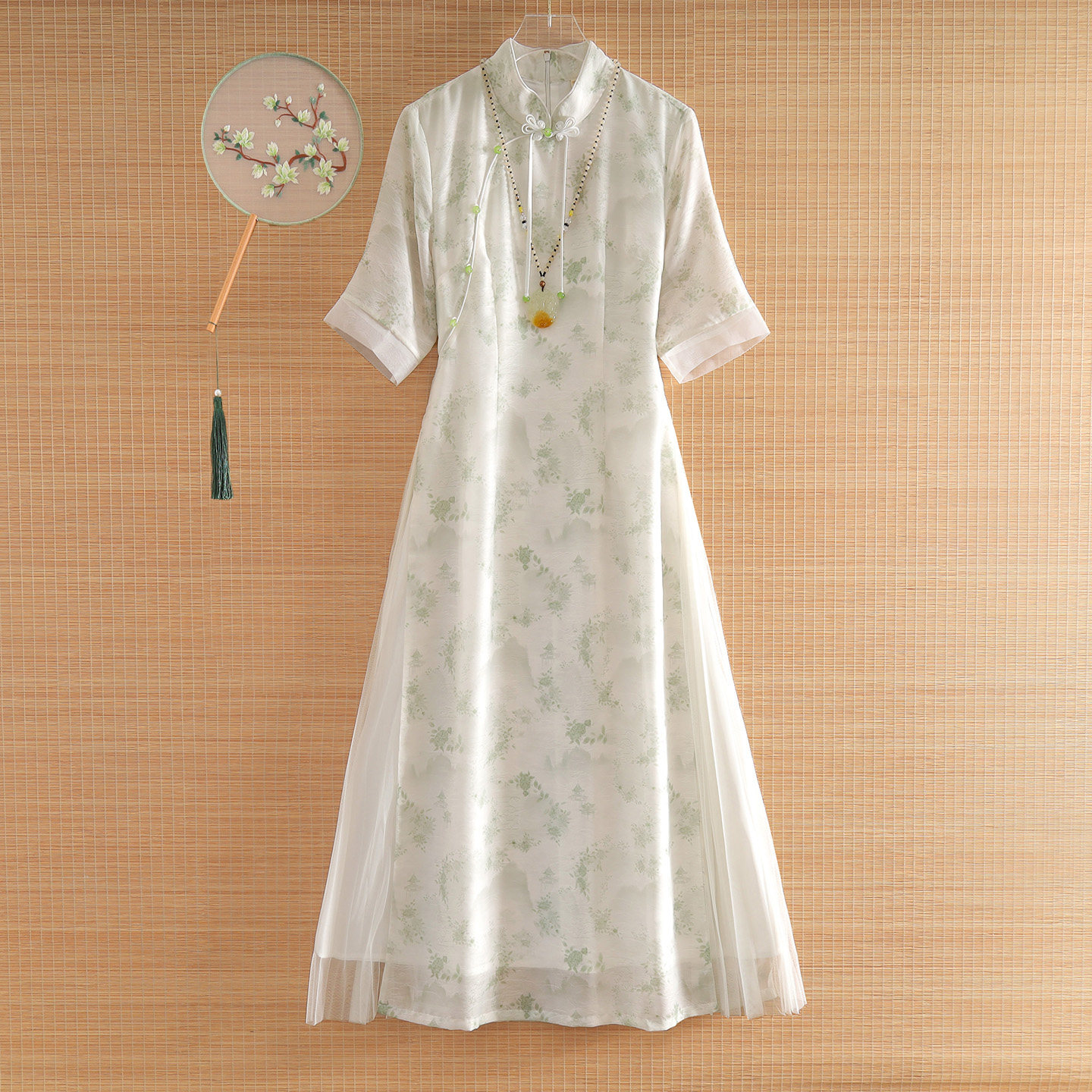 青芜|美伦新中式改良旗袍连衣裙茶服夏显瘦国风水墨印花仙女裙女