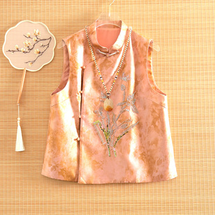 美伦女装2025新中式钉珠晕染上衣马甲女国风高级感原创设计感遮肉