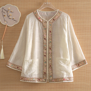 美伦国风民族风薄款上衣2025提花重工刺绣钉珠精致优雅高级薄外套