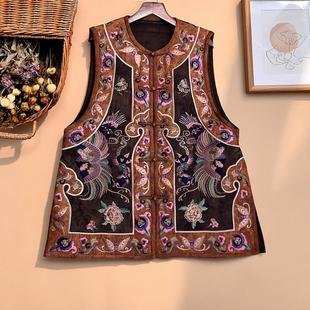 美伦桑蚕丝绣意 轻暖中式夹棉重工刺绣马甲女冬2025复古外穿上衣