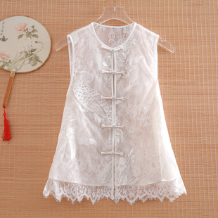 美伦民族风真丝欧根纱马甲2025夏重工刺绣蕾丝短款马夹女