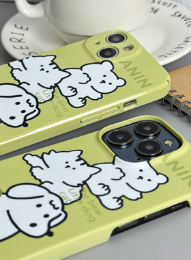 网红绿色小狗15pro防摔菲林软壳iphone14可爱苹果13pro手机壳12mini全包11xsmax半包硬壳xr卡通78p简约se3