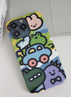 可爱汽车涂鸦适用iphone14plus菲林手机硬壳12苹果15promax卡通13pro菲林软壳防摔11xrmax个性78plus创意xs