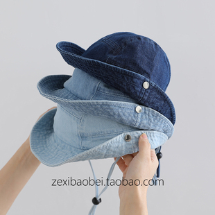 儿童帽子春秋薄款渔夫帽牛仔布夏季男女童遮阳帽大帽檐宝宝防晒帽