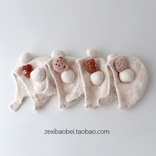 婴幼儿帽子秋冬款护耳帽小月龄宝宝毛绒帽保暖帽男女宝防风帽冬季