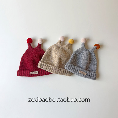 宝宝帽子秋冬款毛线帽可爱超萌男女宝针织帽冬季保暖婴儿套头帽潮