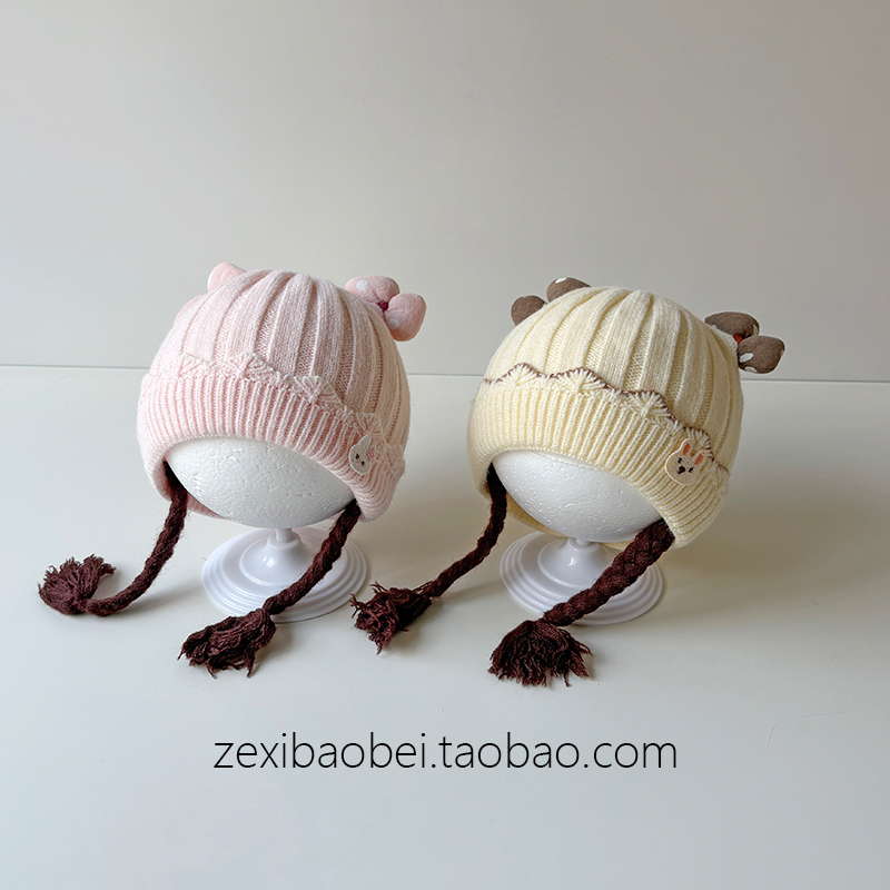 婴儿帽子0到3个月冬季护耳帽公主百搭女宝针织帽小月龄宝宝套头帽