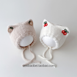 婴儿帽子秋冬款护耳帽加厚保暖可爱宝宝针织帽女宝套头毛线帽冬季