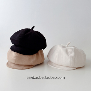 宝宝帽子秋冬款 八角帽纯色百搭潮男女宝前进帽儿童鸭舌海军帽2025