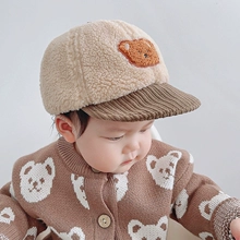 婴儿帽子秋冬款 鸭舌帽可爱超萌羊羔绒保暖宝宝棒球帽男女宝翻檐帽