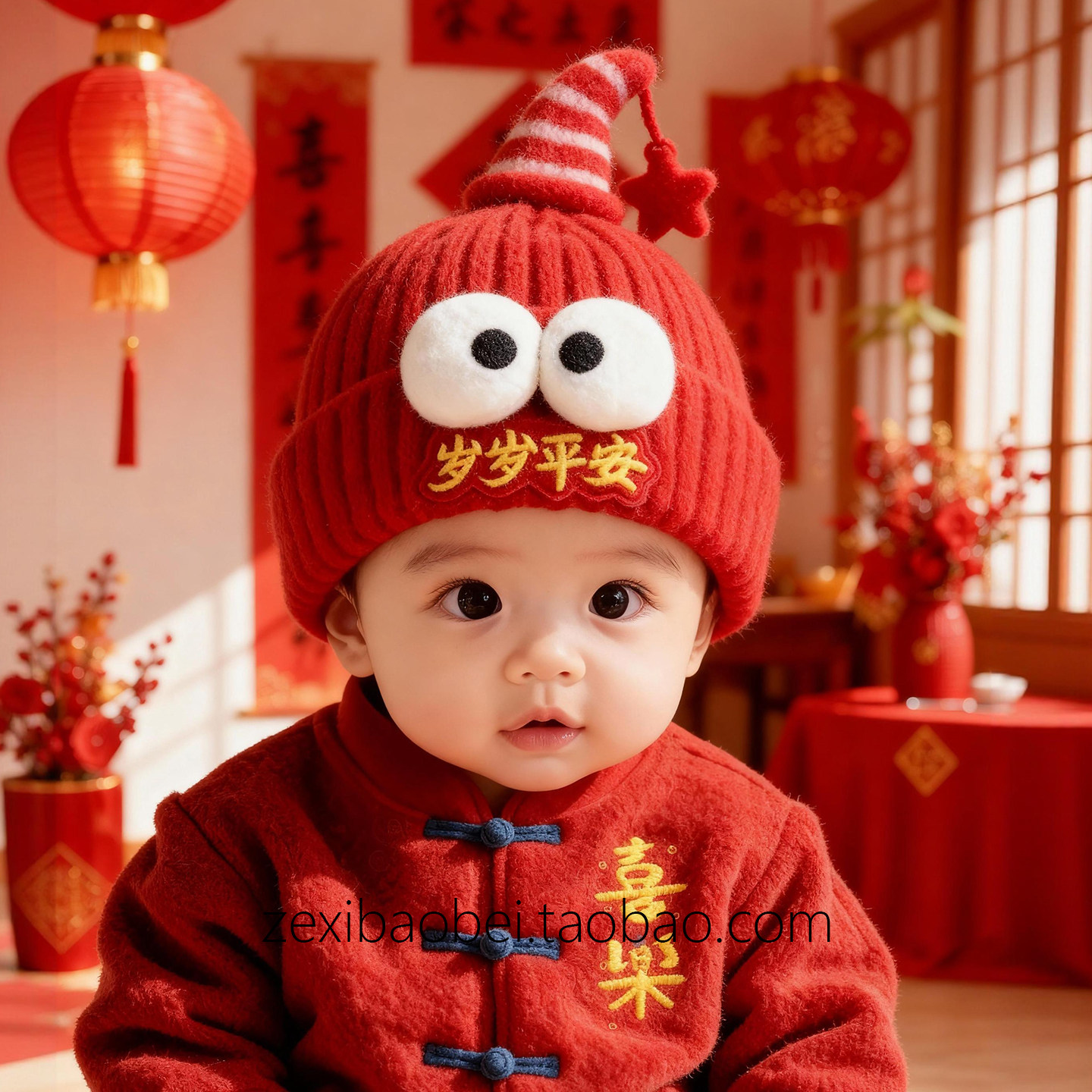 大眼睛怪兽毛线帽宝宝帽子秋冬可爱萌系男女宝宝针织帽红色新年帽,童装/婴儿装/亲子装,帽子,淘宝优惠券,粉丝福利购,淘宝优惠卷