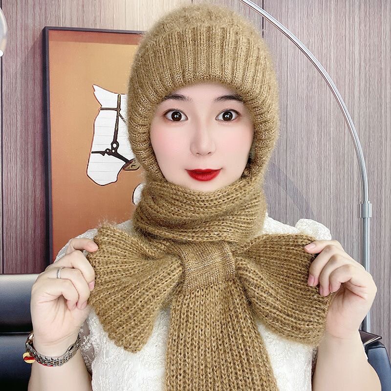 风雪帽帽子围巾一体毛线帽加绒