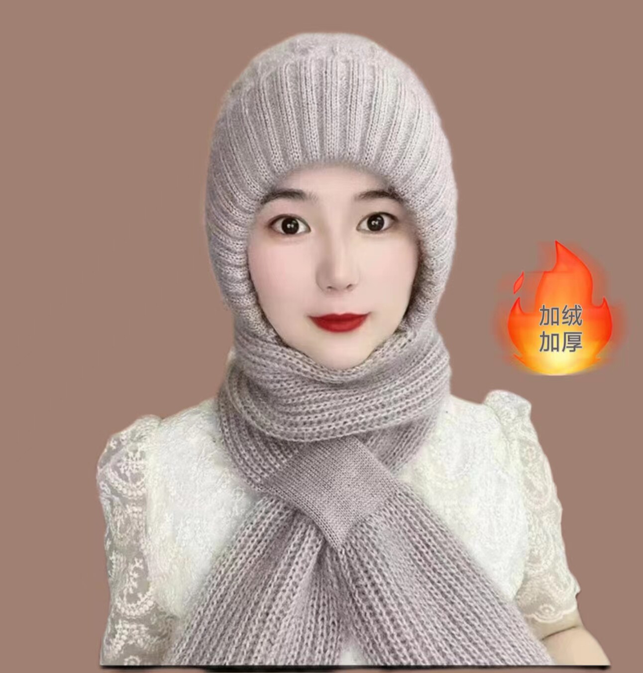 毛线帽户外中老年围巾一体风雪帽