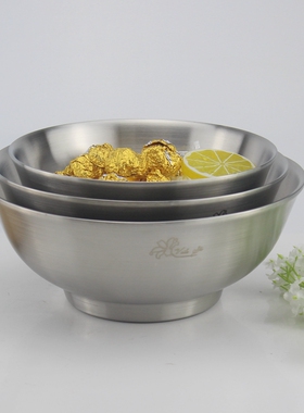 微瑕清仓18-10不锈钢双层大碗304隔热防烫汤粥面饭碗中式盆182022