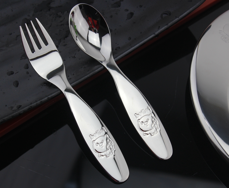 LUCUKU304不锈钢婴儿童训练吃饭勺水果叉子辅食小调羹汤勺短柄