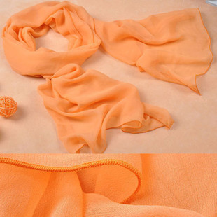 橙黄色平纹真丝丝巾春秋百搭纯色桑蚕丝保暖围巾夏防晒披肩大方巾