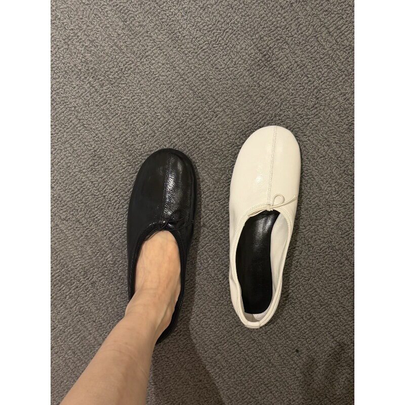 羊皮版圆头蝴蝶结韩版芭蕾舞平底鞋女春秋轻便奶奶鞋软底浅口单鞋