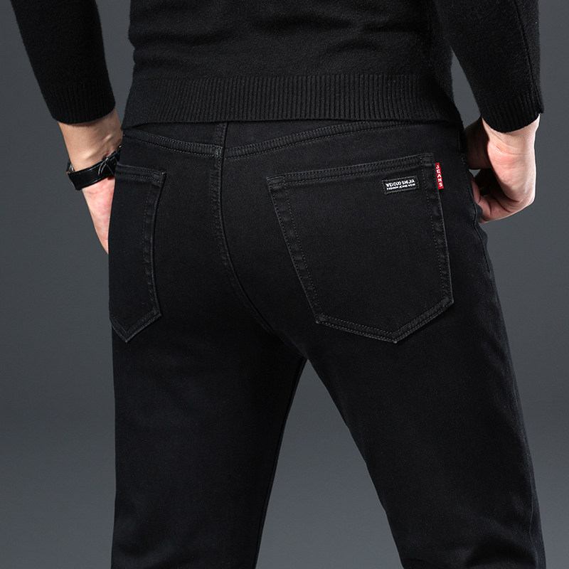黑色牛仔裤男直筒宽松秋冬厚款百搭商务休闲男装大码弹力加绒裤子