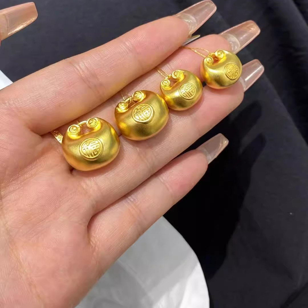 金包银大小胖福锁包吊坠小金坨宝宝平安福锁挂坠饰品项链坠送女友