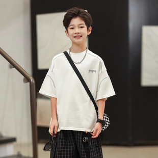 中大儿童男装 t恤白 一米二三四五六年级七8八九十岁小孩夏衣服短袖