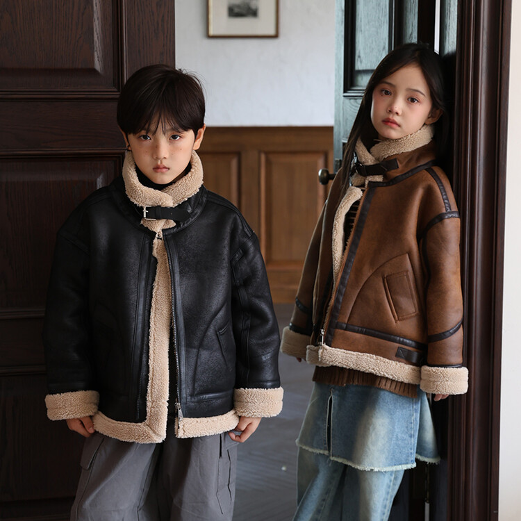 中大童男女装一米二三四五六年级七八九十岁小孩加绒皮衣外套冬服