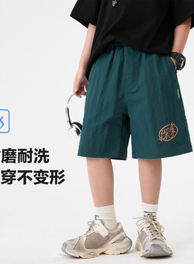 大儿童男装一米二三四五六年级七八九十岁小孩男裤子五分短夏裤绿