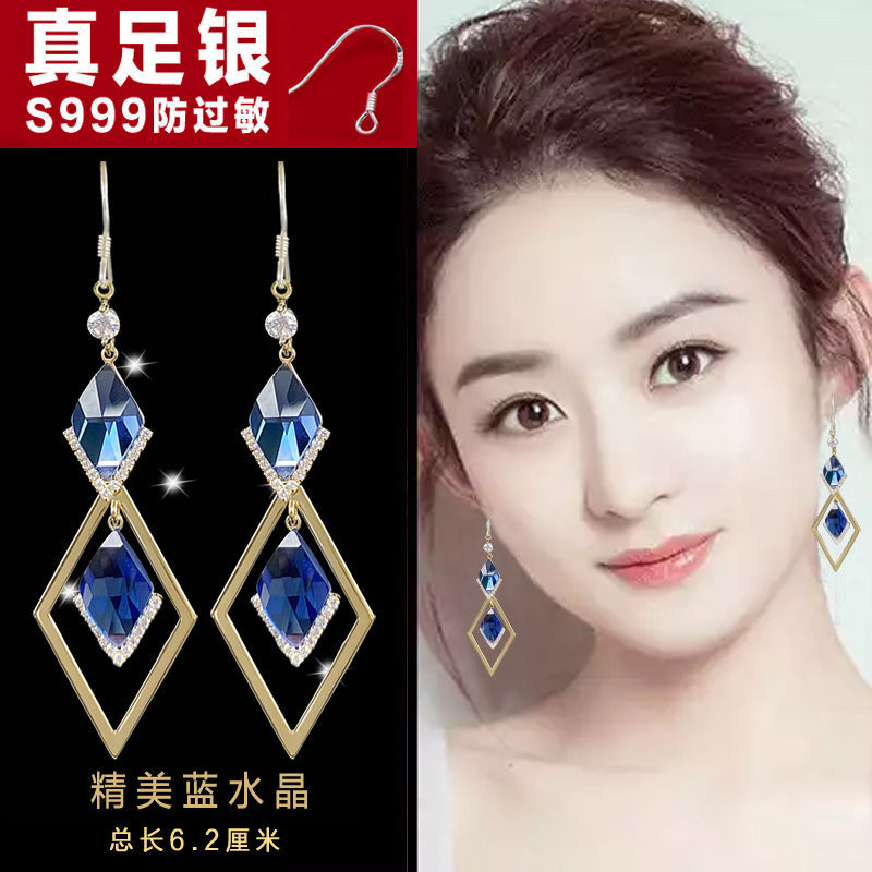 韩系锆石气质百搭菱形耳环耳饰2025新款999纯银勾防过敏女高级感