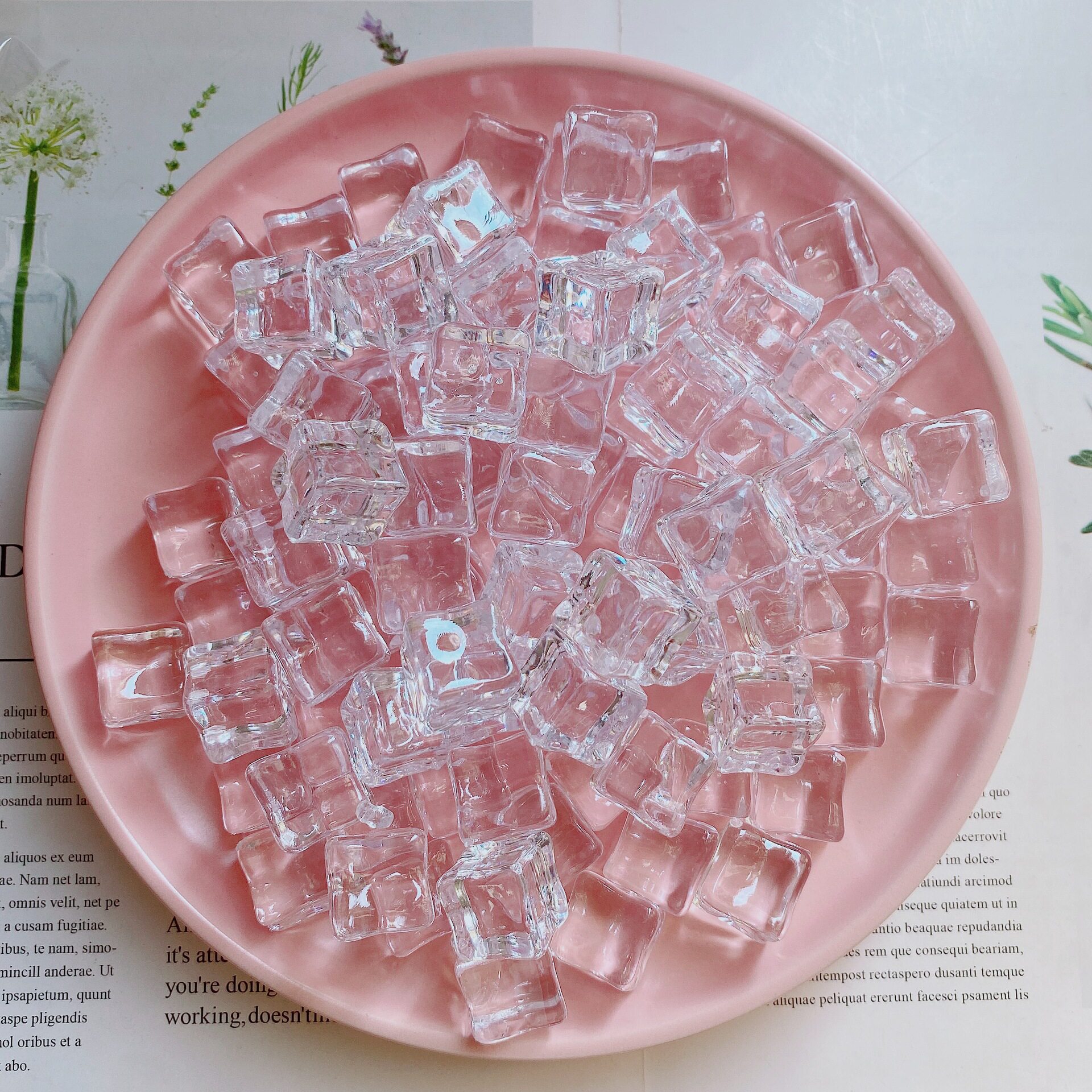 仿真方格冰块立体食玩透色水晶彩色冰块手工diy车饰摆件树脂配件