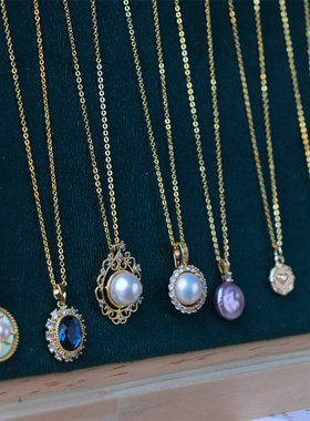 欧美复古钛钢项链女百搭感镶嵌淡水珍珠吊坠ins风小众锁骨链饰品