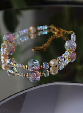 设计新款 超闪进口刻面水晶搭配天然淡水珍珠串珠多宝手串手链女