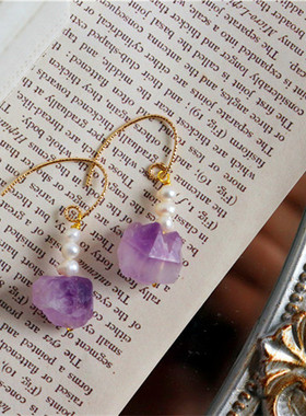 original 独家手作 天然珍珠紫水晶原石耳环天然气质百搭耳坠