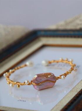 设计款淡水珍珠手镯饰品手工铜线缠绕精美手镯精品店货源珍珠手链