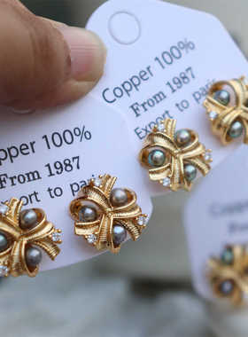 凡尔赛花耳钉925银针法式优雅气质复古天然珍珠锆石古董耳环耳饰