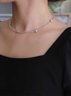 suu 新款气质通勤项链小众轻奢高级感满天星淡水珍珠碎银子锁骨链