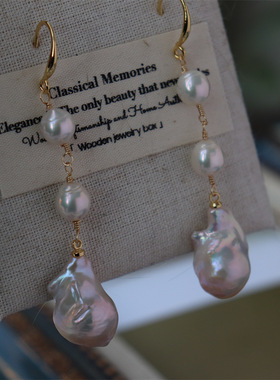 小众设计感天然淡水大巴洛克异形炫彩珍珠耳夹耳环轻奢法式耳坠