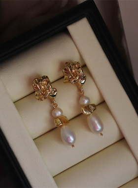 suu 设计款 复古拜占庭风格宫廷气质熔岩混搭淡水珍珠耳环925银针