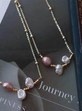 法式复古巴洛克淡水花瓣珍珠项链女轻奢百搭小众设计锁骨颈链