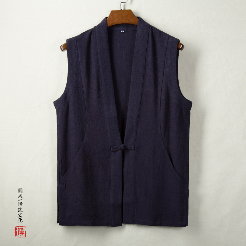 风男装亚麻男士禅意盘扣马甲吗MJ15P70(Mj15),男装背心/马甲,钱塘802