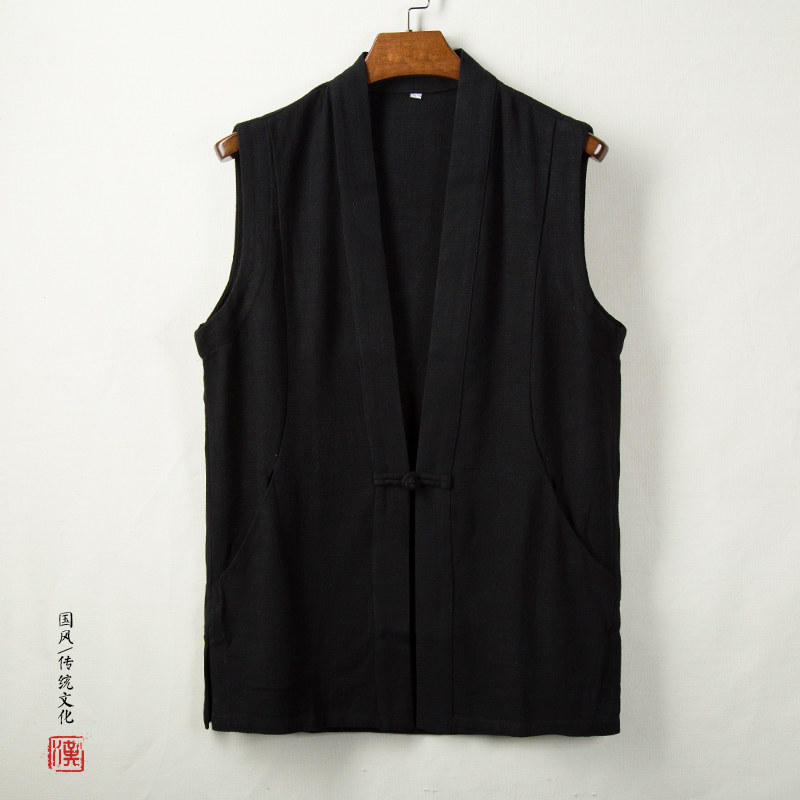 风男装亚麻男士禅意盘扣马甲吗MJ15P70(Mj15),男装背心/马甲,钱塘802