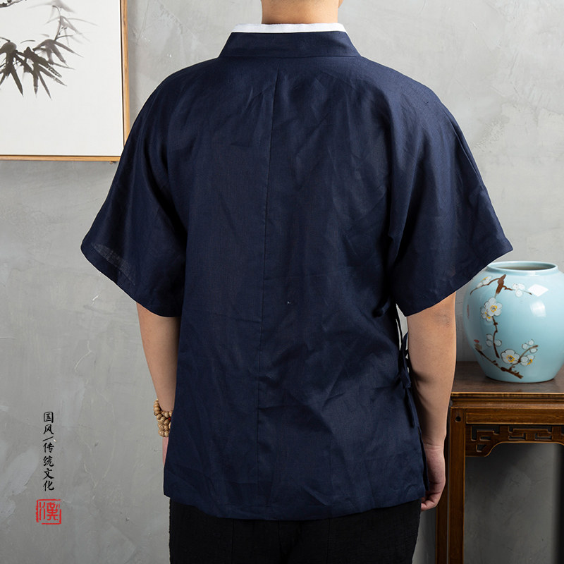 2025春夏新款风男装棉麻男士汉服短袖外套C60P75,男装T恤,钱塘802