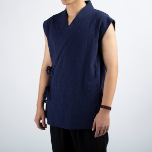 风男装棉麻男士无袖汉服短袖外套C56P60图片
